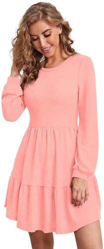 Ladies Peach Tiered Casual Mini Dress