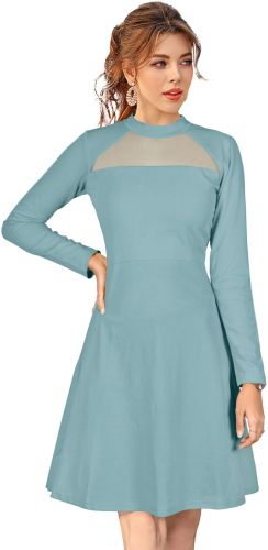 Ladies Pista Green Long Sleeve A-Line Dress