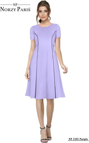 Ladies Purple Fit Flare Casual Dress