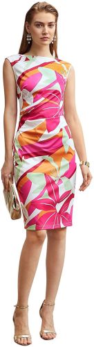 Ladies Sleeveless Tropical Print Sheath Dress