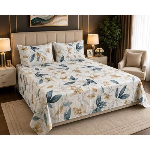 Mavi Premium Printed Glace Cotton Double Bedsheet Set