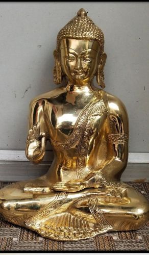 Abhaya Mudra Polished Brass Buddha Statue
