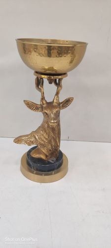 Brass Deer Head Bust with Hammered Bowl