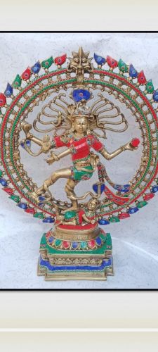 Brass Nataraja Statue with Mosaic Stone Inlay