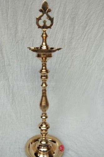 Brass Standing Diya with Floral Finial