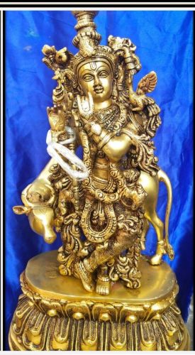 Handcrafted Brass Lord Krishna with Cow Statue