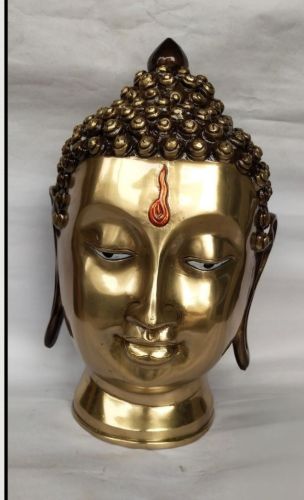 Polished Brass Buddha Statue Head Bust