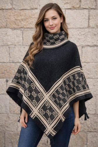 Black Premium Printed Ladies Poncho