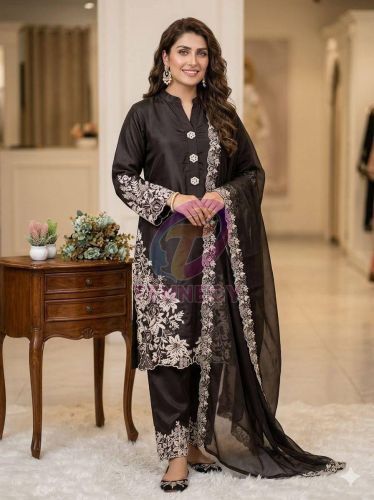 Black Pakistani Crepe Silk Suit