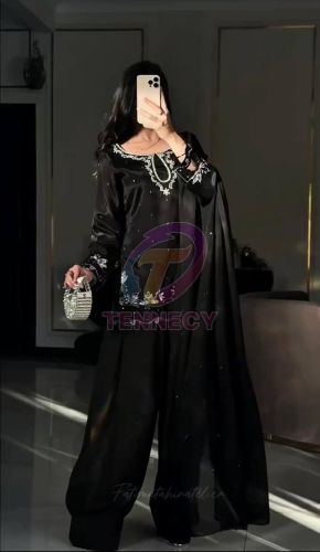 Black Satin Farshi Palazzo Suit Set