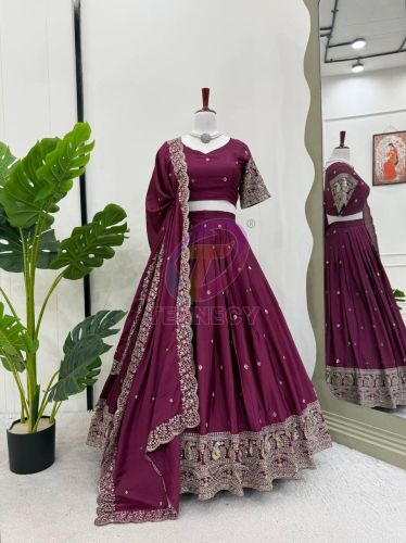 Designer Chinon Silk Lehenga Choli Set