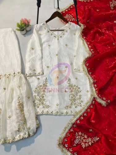 Designer Fendy Sarara Suit Set with Mirror Work