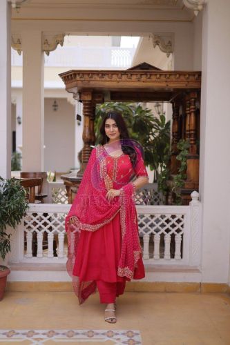 Designer Mul Chanderi Kurti Pant Dupatta Set