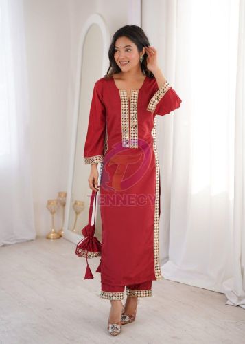 Designer Natural Crepe Mirror Work Suit Set