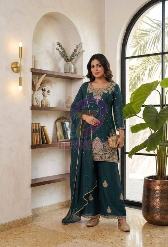 Designer Rangoli Crush Kurti Palazzo Dupatta Set