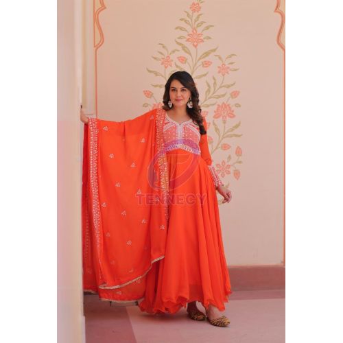 Designer Star Georgette Gown Dupatta Set