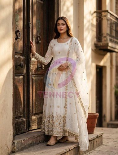 Designer Vichitra Silk Gown Pant Set
