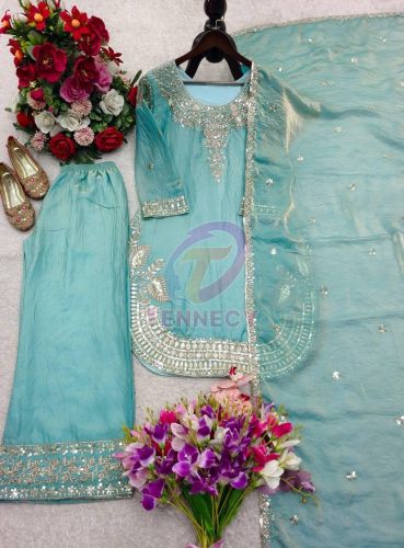 Designer Zmy Chu Silk Top Palazzo Dupatta Set