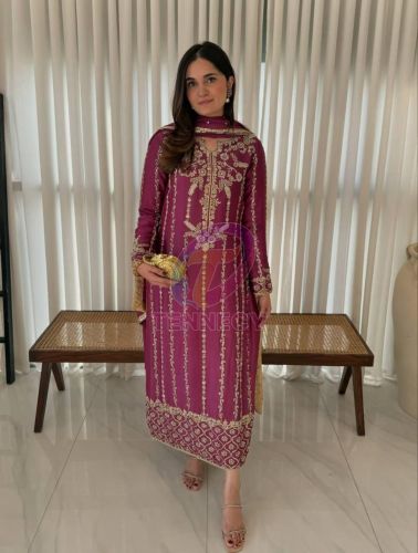 Magenta Crepe Silk Long Suit Set
