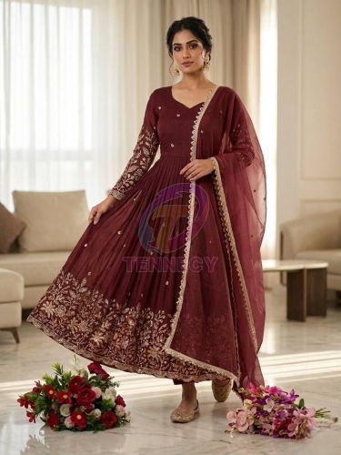 Party Wear Vichitra Silk Gown Set