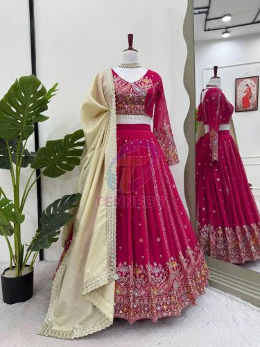 Pink Designer Georgette Lehenga Set