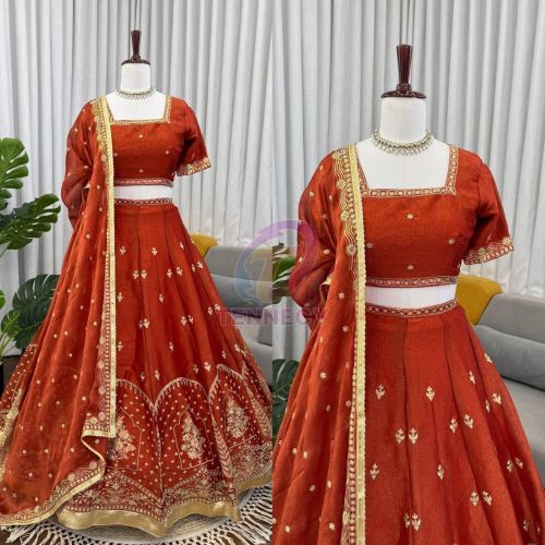 Rust Orange Krishma Silk Lehenga Set