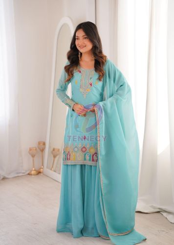 Sky Blue Crunchy Silk Sharara Set