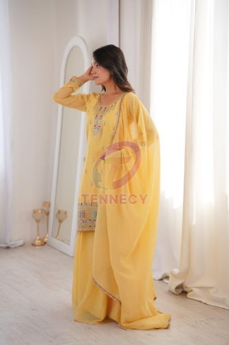 Yellow Embroidered Crunchy Silk Sharara Set