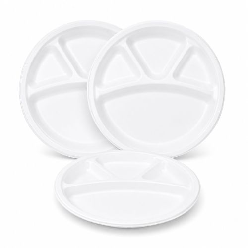 12" 4 Compartments Round Bagasse Disposable Plate