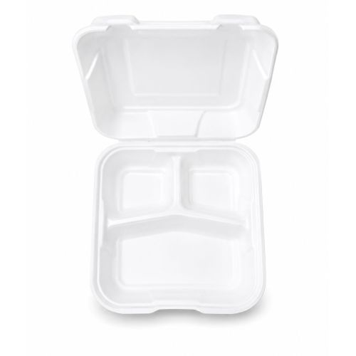 9x9 Inch 3 Compartment Disposable Clamshell Container