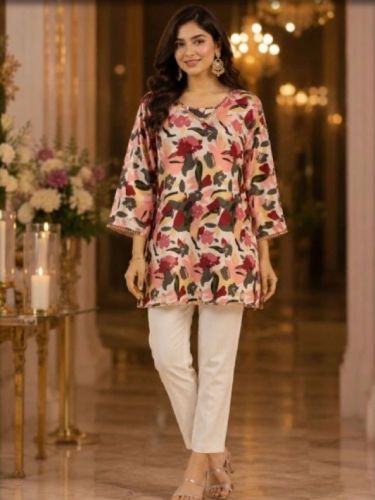 peach blossom printed kurti top