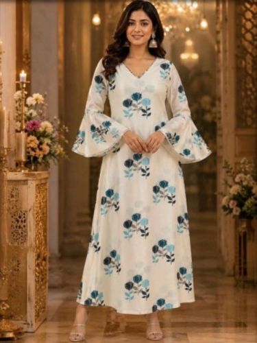 Royal Blue Rose Printed Gown