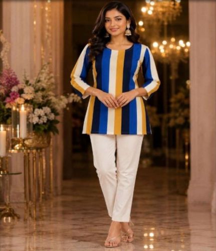 Vertical Striped Crepe Kurti Top