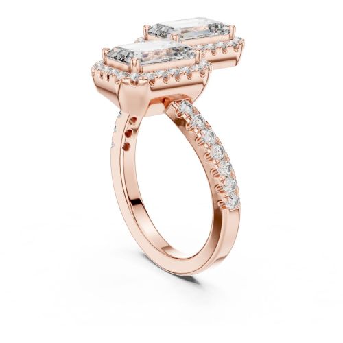 Twin Emerald Halo Diamond Ring
