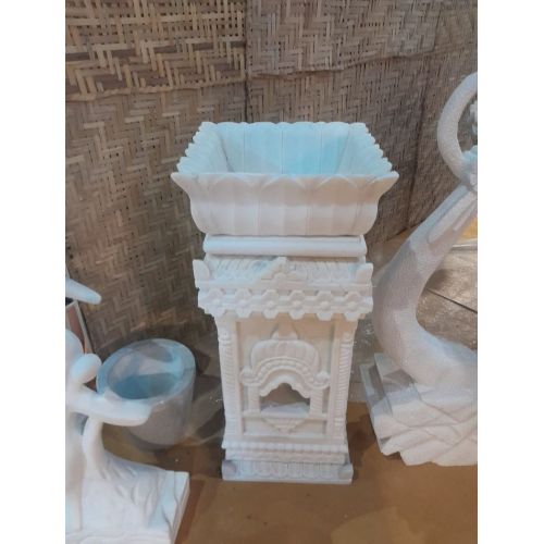 White Marble Tulsi Pot Crafted by Velvet Gold Marble