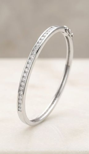 925 Italian Sterling Silver Precision Cut Square Zirconia Bangle