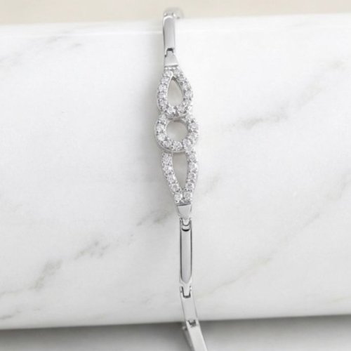 925 Italian Sterling Silver Trinity Droplet Brilliant Cut White Cubic Zirconia Bracelet