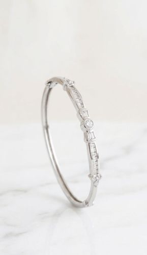 Sterling Silver Baguette Cut White Cubic Zirconia Bangle