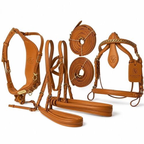 Aurelia Brass Premium Tan Full Grain Leather Horse Harness