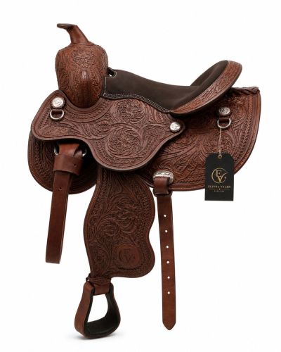 Heritagebloom Full Carving Brown Leather Horse Western Saddle