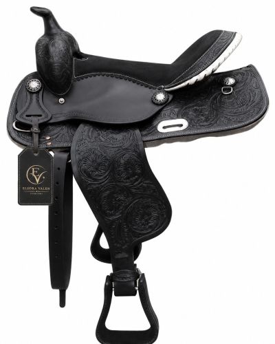 Midnight Scroll Black Leather Horse Western Saddle