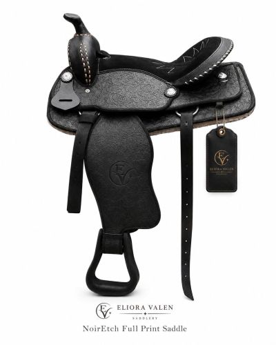 Noiretch Full Print Black Synthetic Leather Horse Western Saddle
