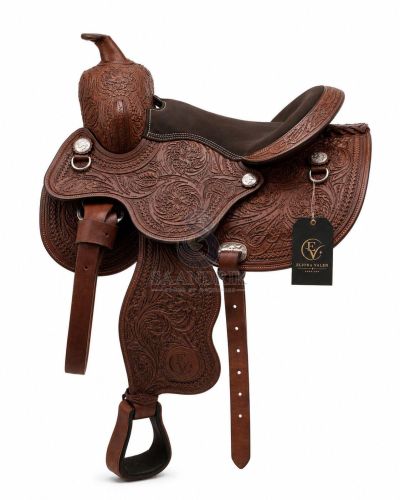 Heritagebloom Full Carving Brown Leather Horse Western Saddle