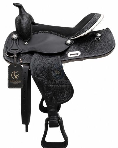 Midnight Scroll Black Leather Horse Western Saddle