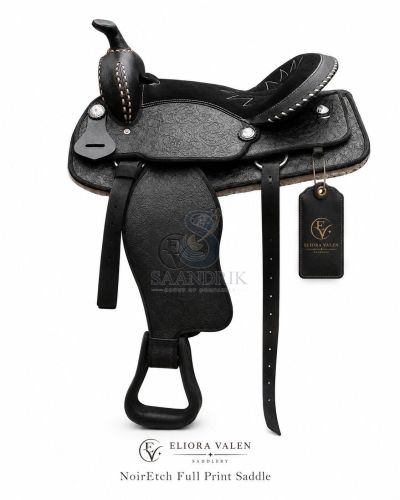Noiretch Full Print Black Synthetic Leather Horse Western Saddle