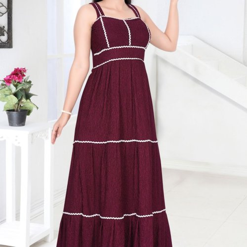 Maroon Women Tiered Maxi Dress