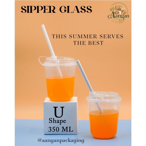 500 Ml U Shape Sipper Glass with Transparent Lid