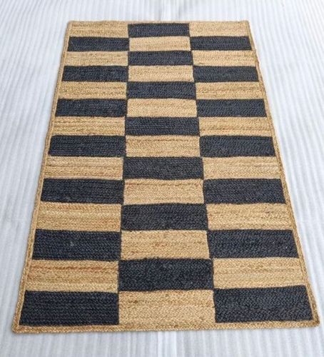 Black Checkerboard Rectangular Handmade Jute Rug