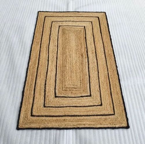 Black Double Accent Stripe Rectangle Handmade Jute Rug