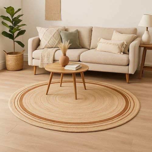 Brown Stripe Round Handmade Jute Rug